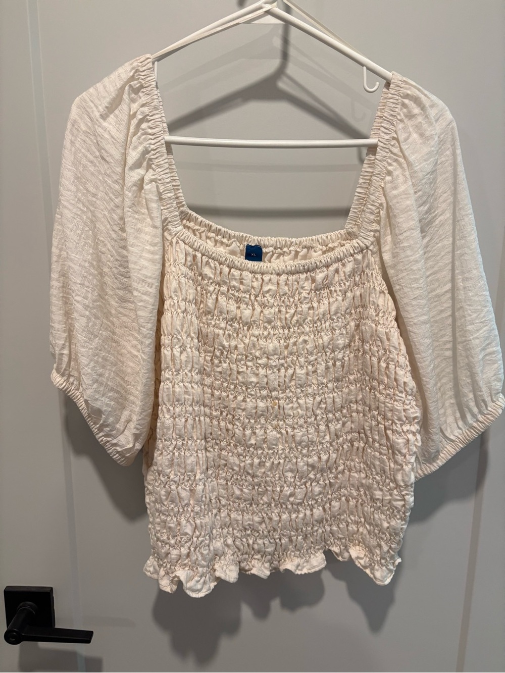 Old Navy Cream Smocked Square-Neck Blouse